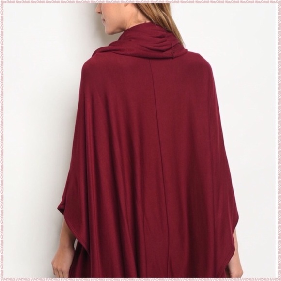 Burgundy Soft and Cozy Cowl Neck Poncho - Picture 3 of 6
